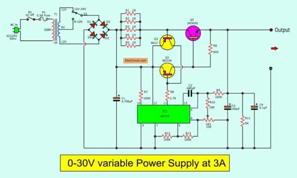 0 to 12 volt variable power supply circuit diagram
