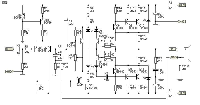 100 watts stereo amplifier schematic diagram