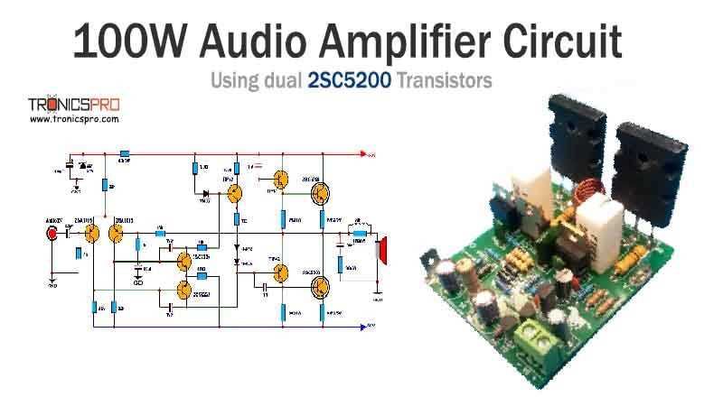 100w sinus audio amplifier schematic with circuit board diagram