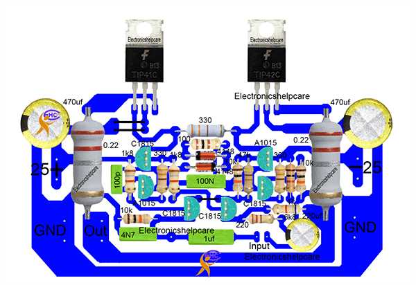 100w sinus audio amplifier schematic with circuit board diagram