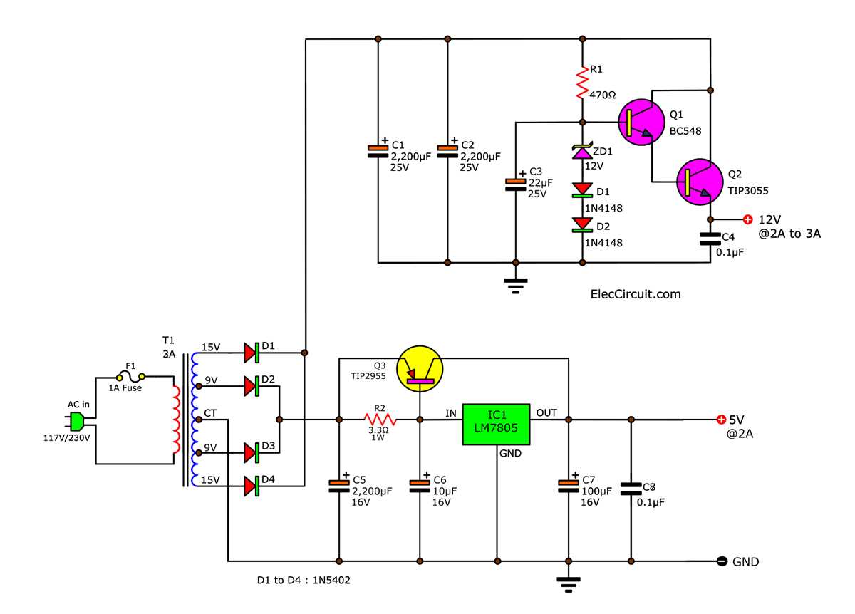 12v 5 amp power supply circuit diagram