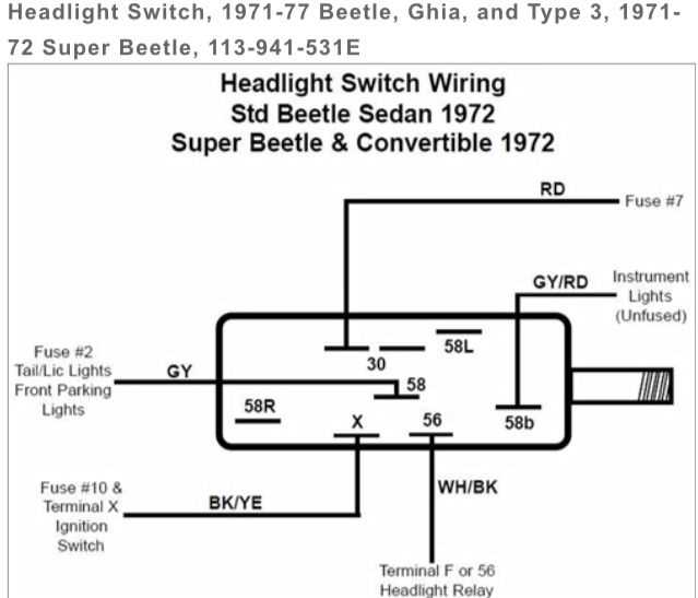 1973 vw beetle headlight switch wiring diagram