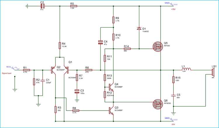 50 watts amplifier schematic diagram