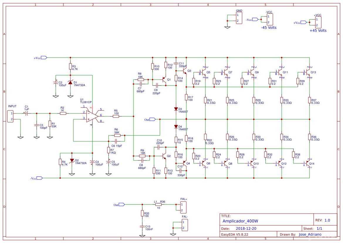 500w amplifier schematic diagram