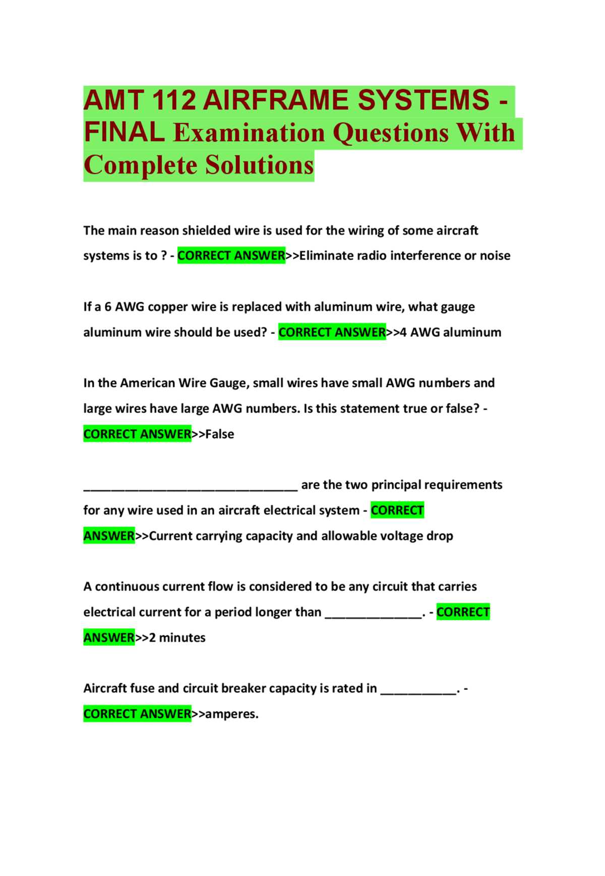 airplane electrical schematic diagram quiz