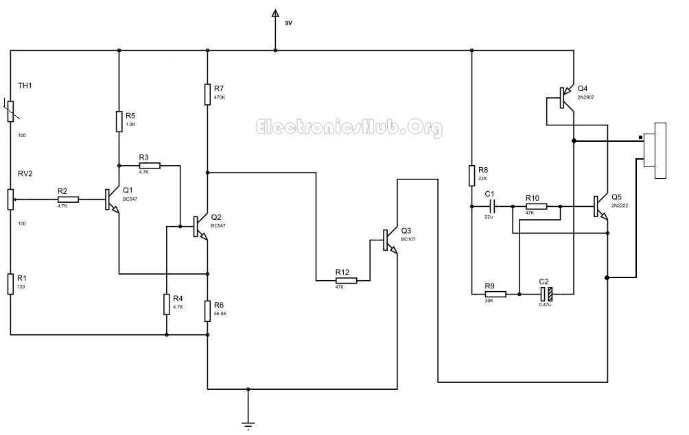 circuit diagram of fire alarm using thermistor