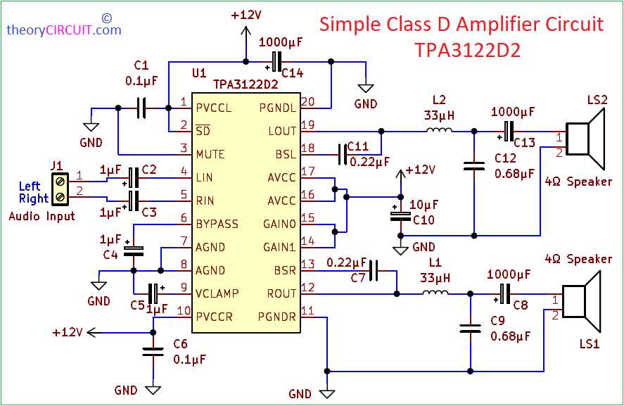 class d power amplifier circuit diagram