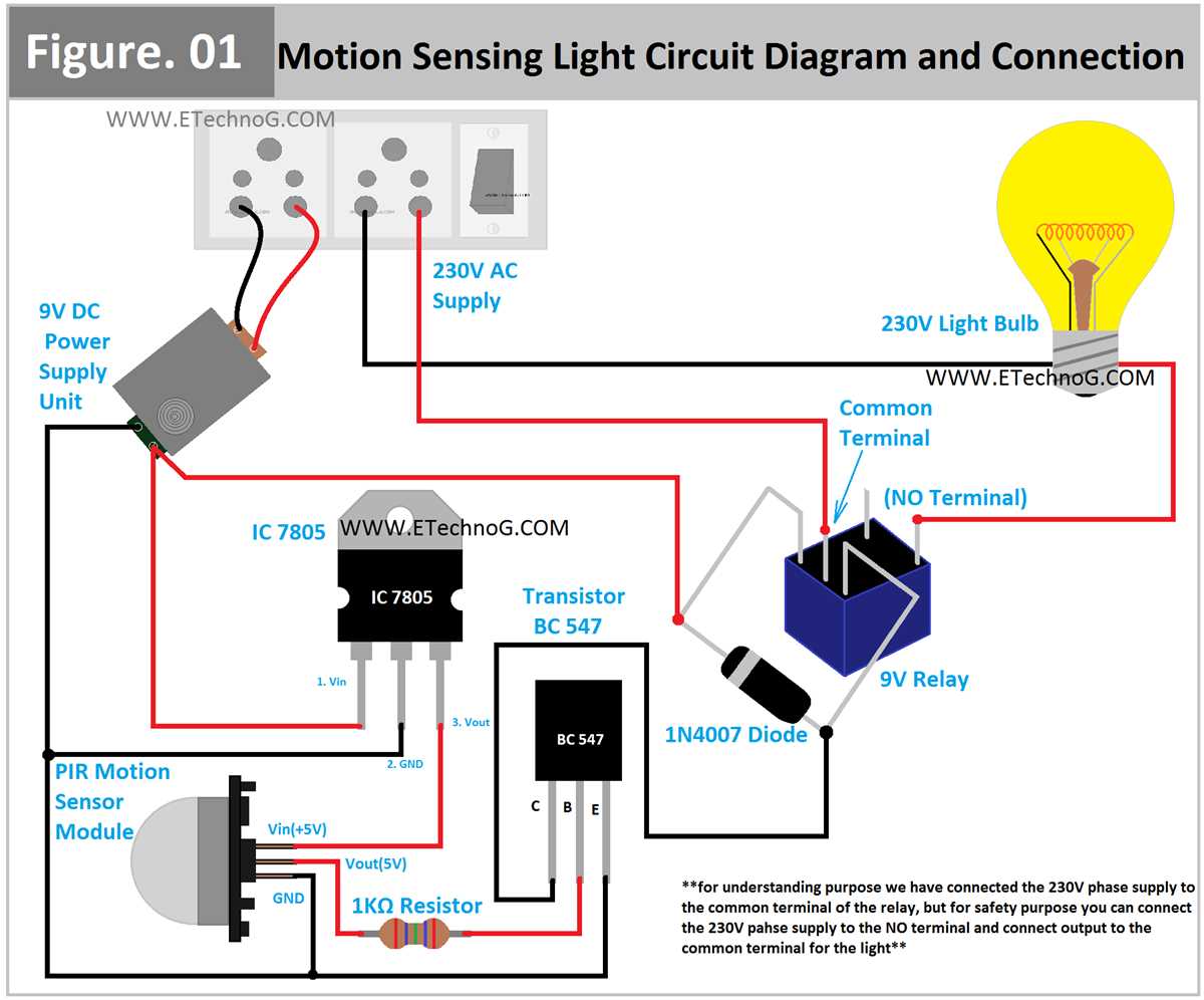 motion sensor led light circuit diagram