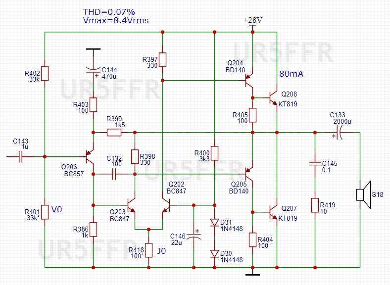 tip122 tip127 audio amplifier circuit diagram