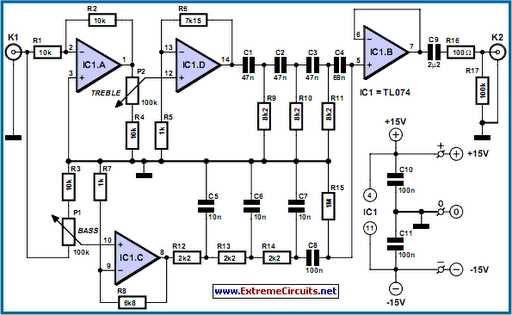 tone control circuit diagram with pcb layout