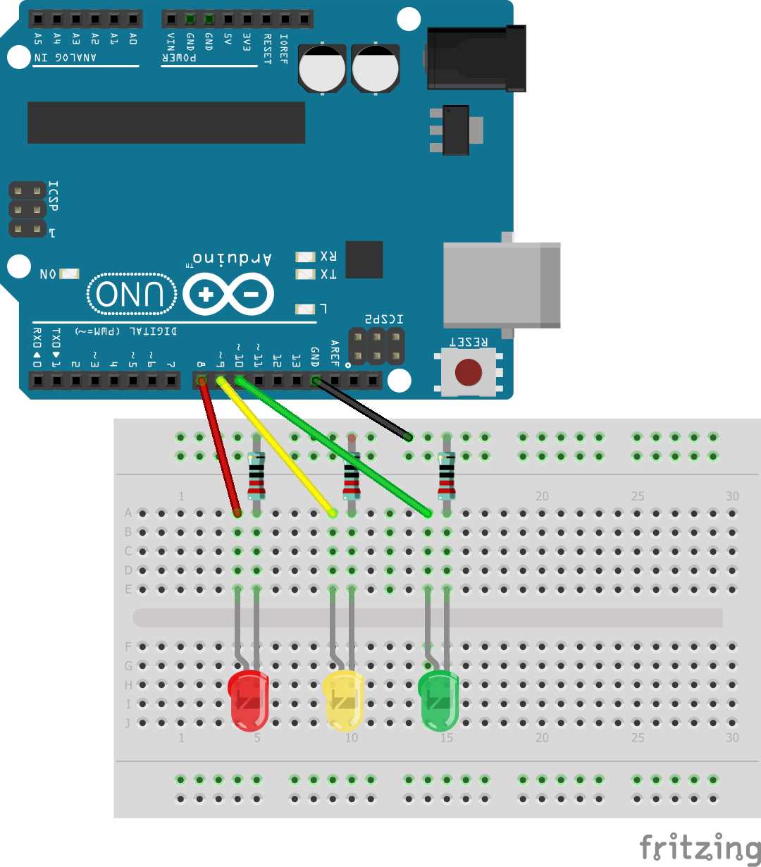 traffic light breadboard circuit diagram