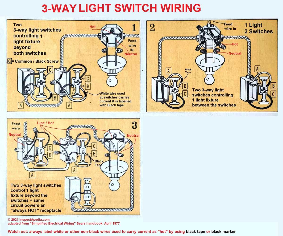 wiring diagram for 3 way switch with 2 lights