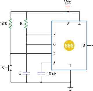 monostable 555 timer circuit diagram