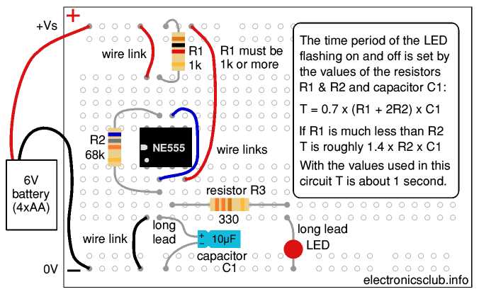 schematic diagram of 555 timer in astable mode