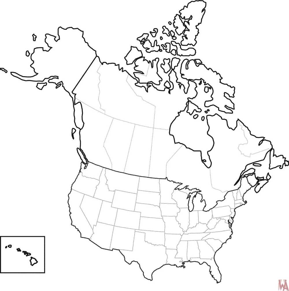 north america usa and canada in a schematic diagram
