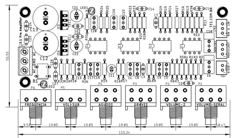 tone control circuit diagram with pcb layout