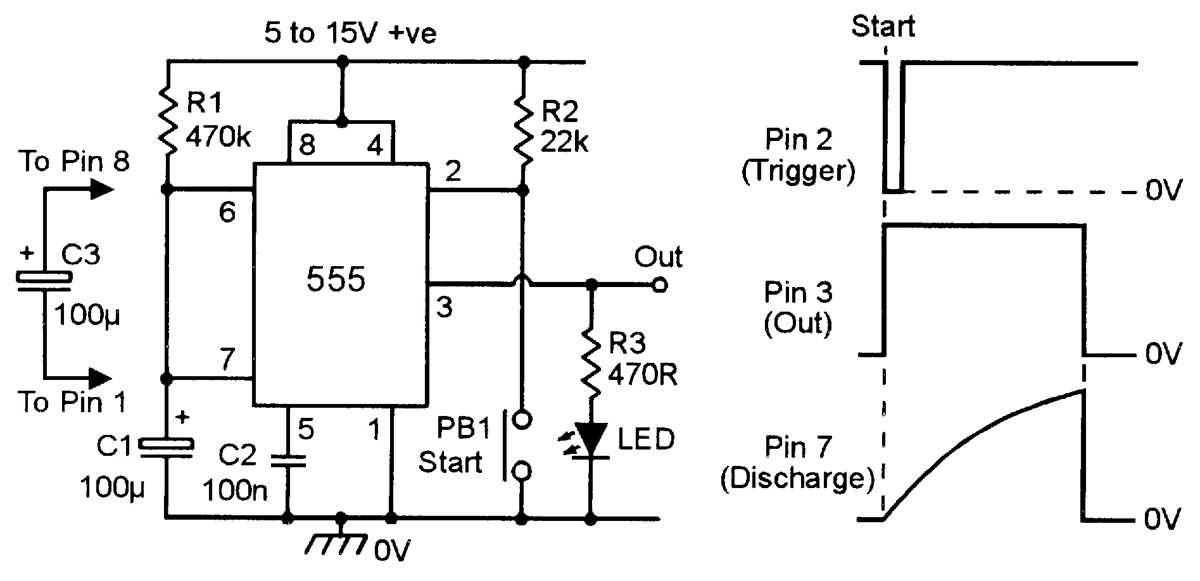 monostable 555 timer circuit diagram