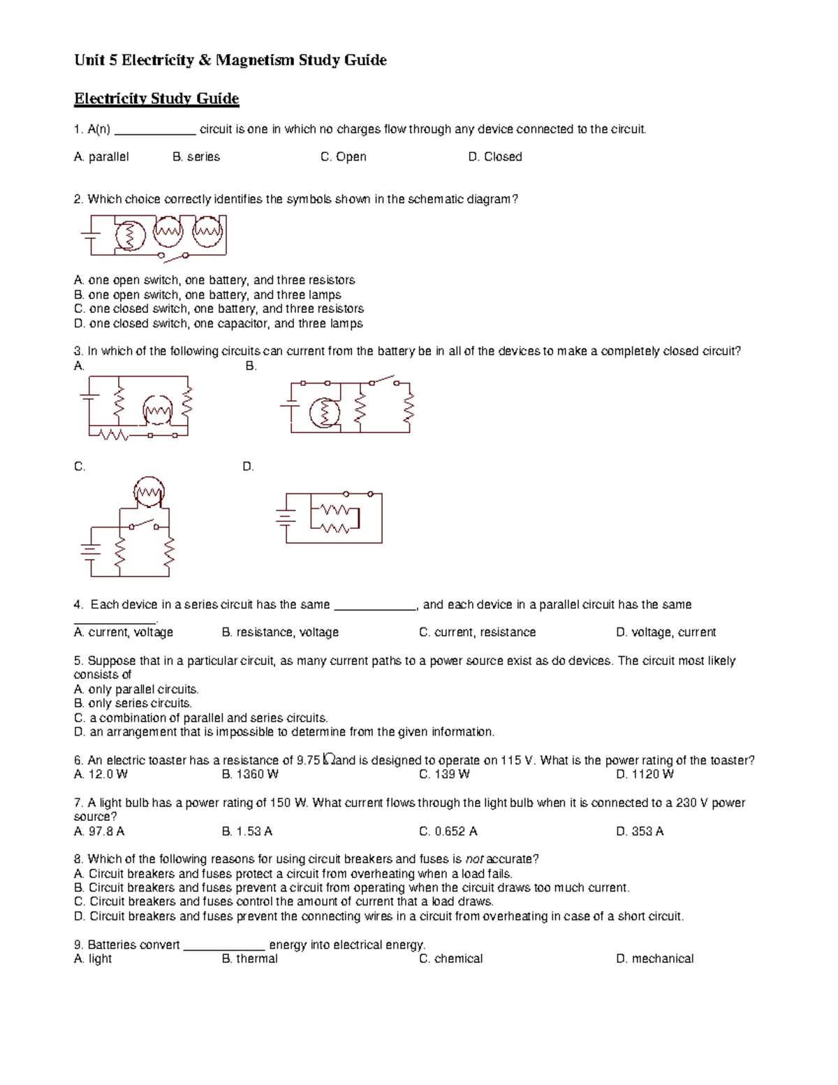 most loads shown in schematic diagram are connected in