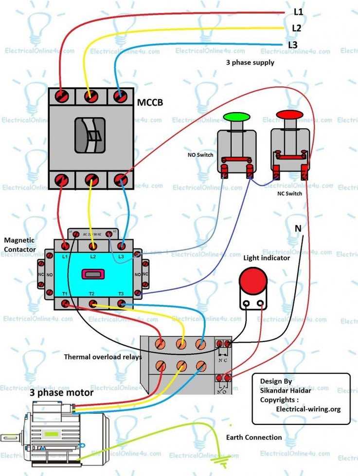 3 phase motor auto starter circuit diagram