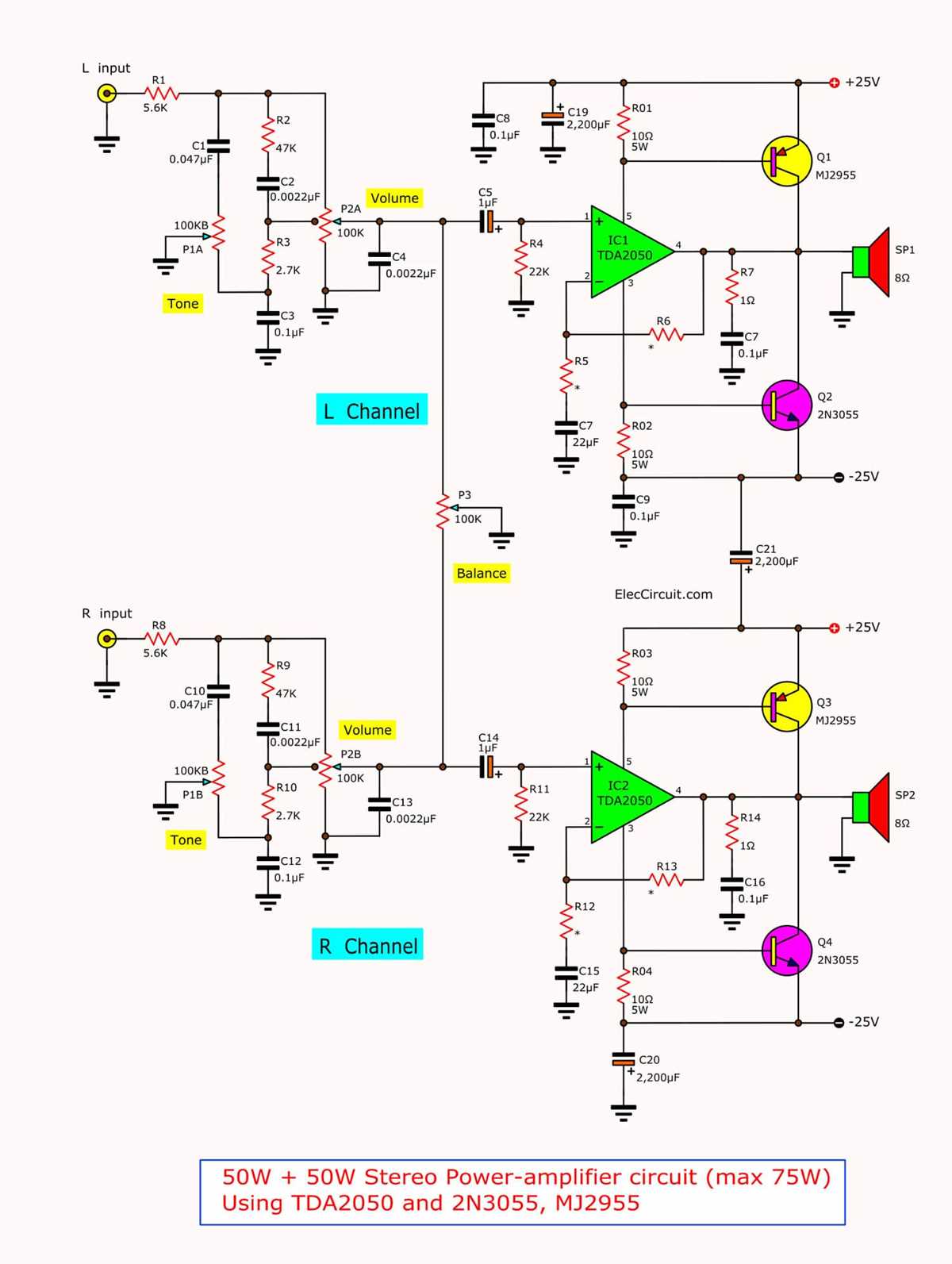 tda2050 bridge amplifier circuit diagram
