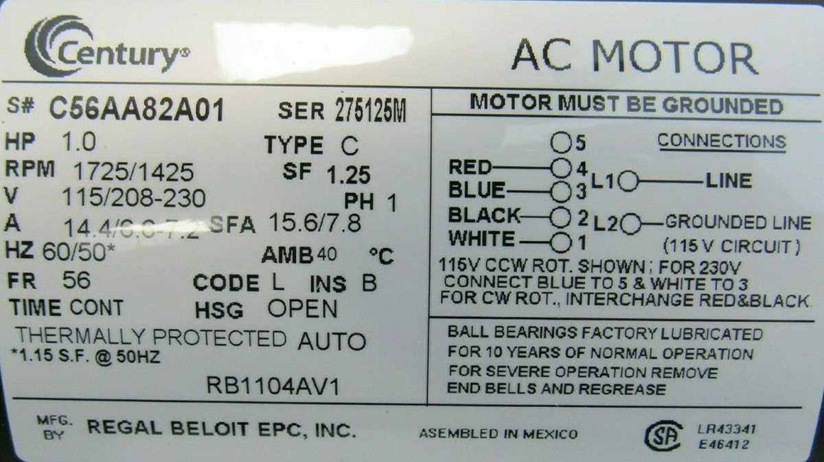century ac motor wiring diagram 115 230 volts