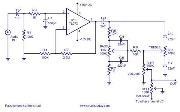 tone control circuit diagram with pcb layout